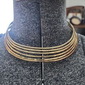 Multi Strand Gold Tone Open Cuff Collar Choker